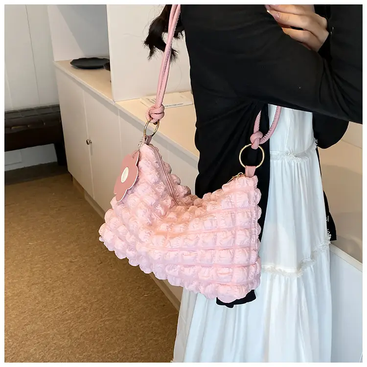 Pink Bubble Pleated Shoulder Bag for Women — feature 18