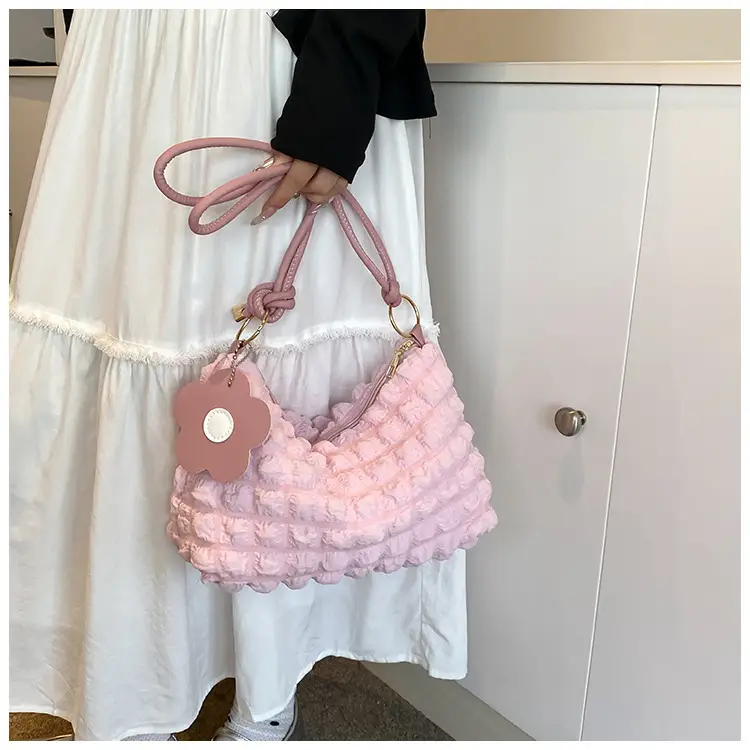 Pink Bubble Pleated Shoulder Bag for Women — feature 20