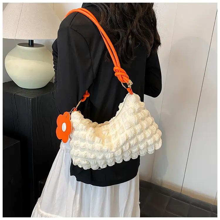 Pink Bubble Pleated Shoulder Bag for Women — feature 21