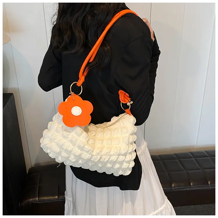 Pink Bubble Pleated Shoulder Bag for Women — feature 22
