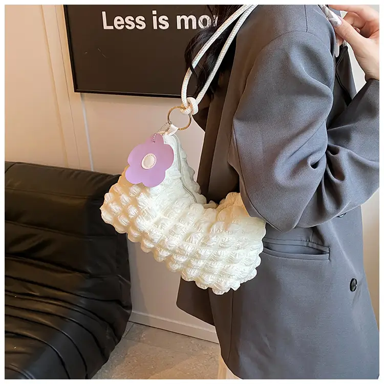 Pink Bubble Pleated Shoulder Bag for Women — feature 23