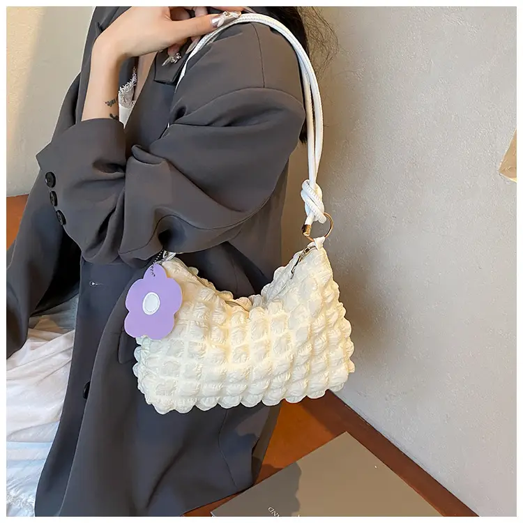 Pink Bubble Pleated Shoulder Bag for Women — feature 24