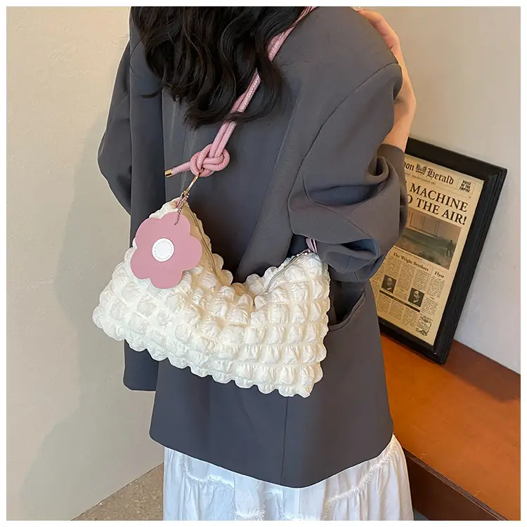 Pink Bubble Pleated Shoulder Bag for Women — feature 25