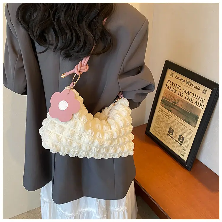 Pink Bubble Pleated Shoulder Bag for Women — feature 26