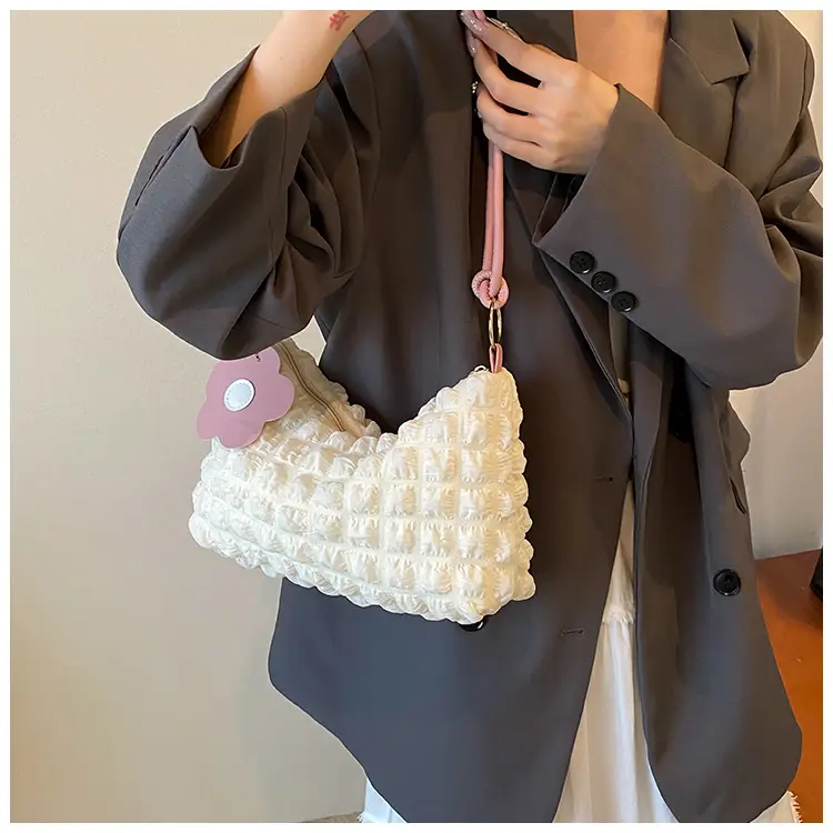 Pink Bubble Pleated Shoulder Bag for Women — feature 27