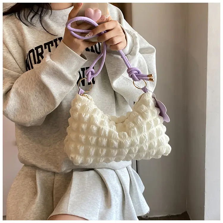 Pink Bubble Pleated Shoulder Bag for Women — feature 30