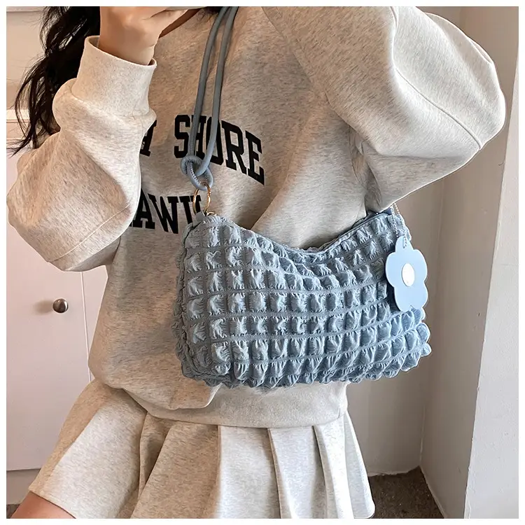 Pink Bubble Pleated Shoulder Bag for Women — feature 33
