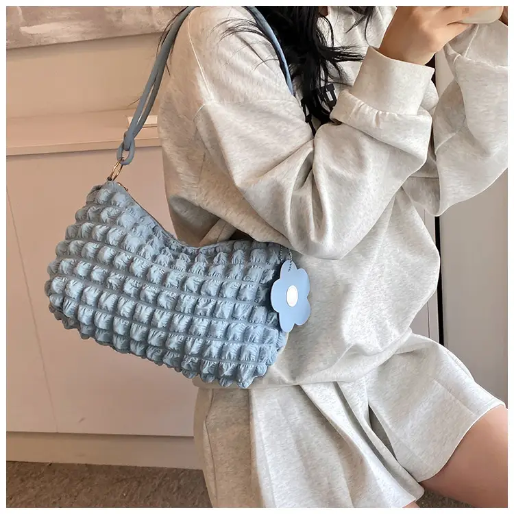Pink Bubble Pleated Shoulder Bag for Women — feature 34