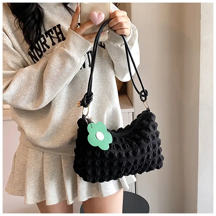 Pink Bubble Pleated Shoulder Bag for Women — feature 35