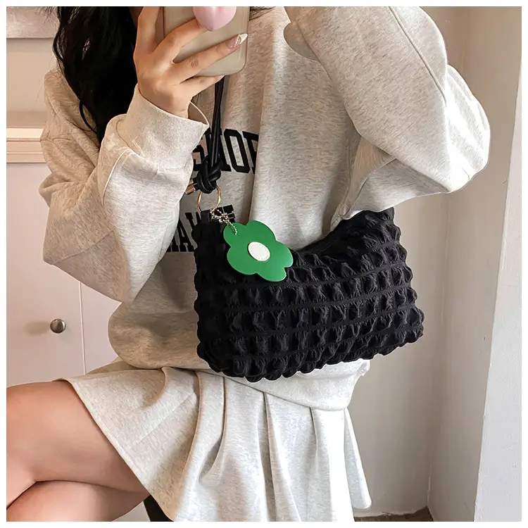 Pink Bubble Pleated Shoulder Bag for Women — feature 37