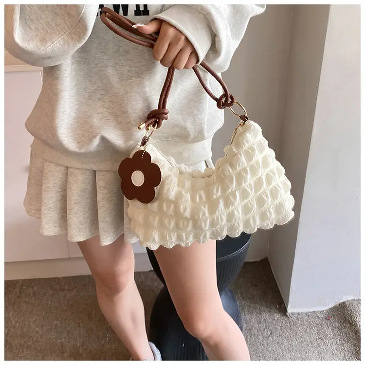 Pink Bubble Pleated Shoulder Bag for Women — feature 38