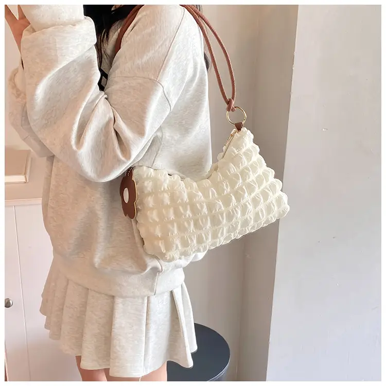 Pink Bubble Pleated Shoulder Bag for Women — feature 40