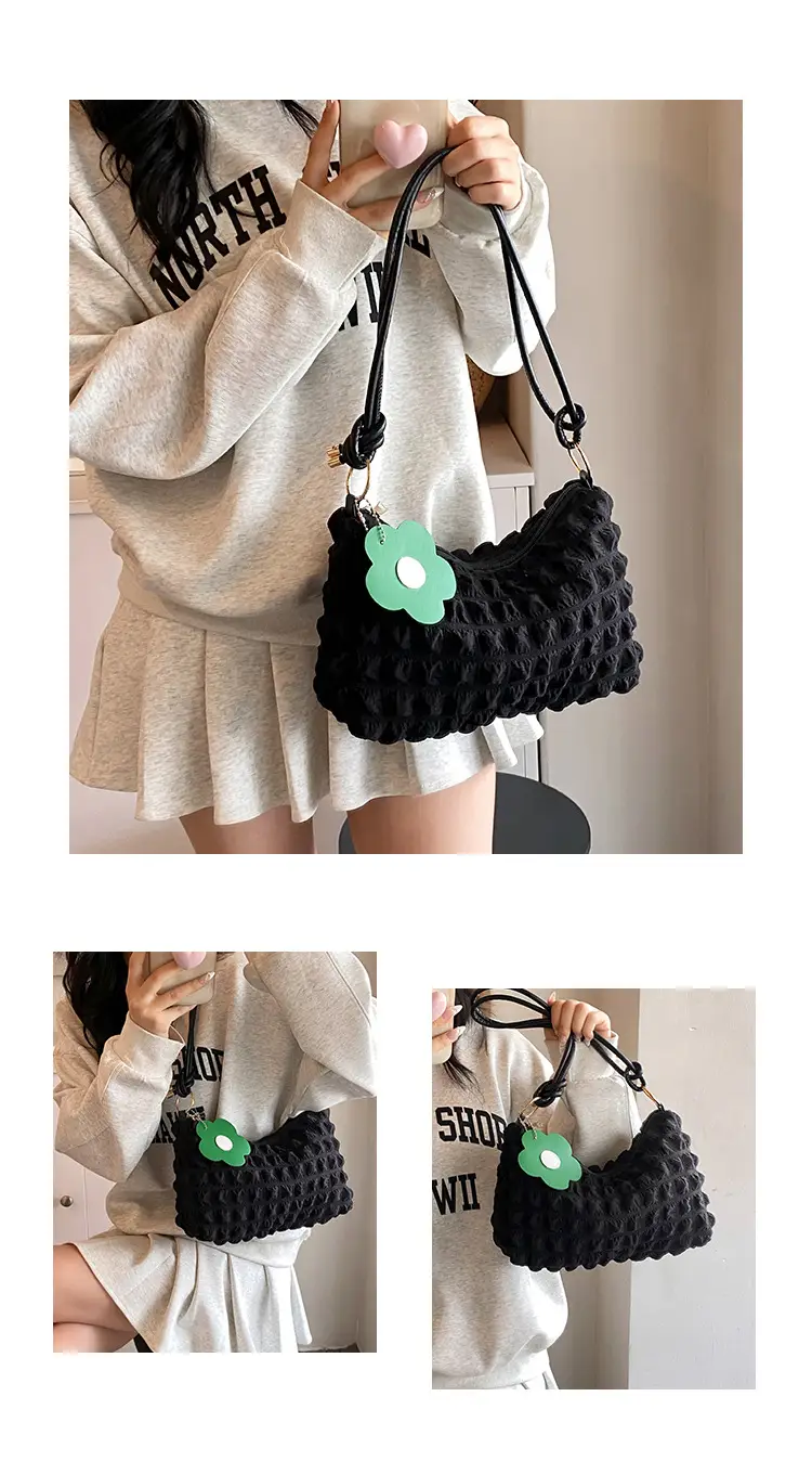 Pink Bubble Pleated Shoulder Bag for Women — feature 5
