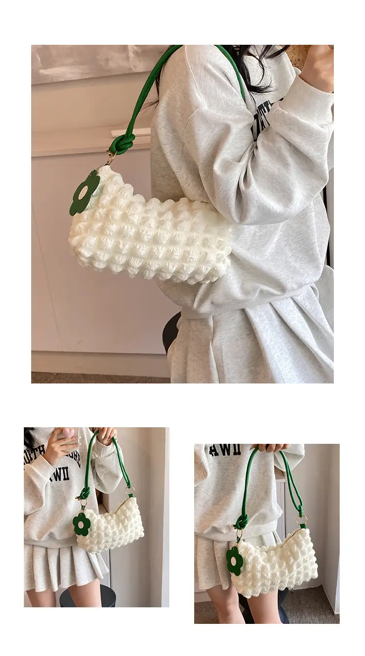 Pink Bubble Pleated Shoulder Bag for Women — feature 7
