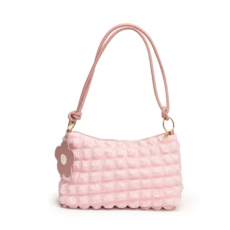 Pink Bubble Pleated Shoulder Bag for Women - Image 3