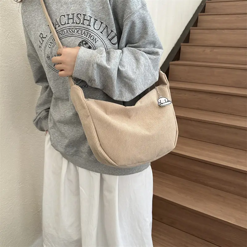 Beige Lazy Style Flannel Crossbody Bag for Women - Image 10