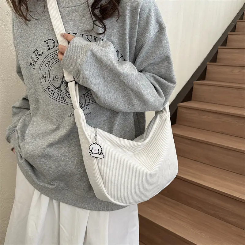 Beige Lazy Style Flannel Crossbody Bag for Women - Image 11