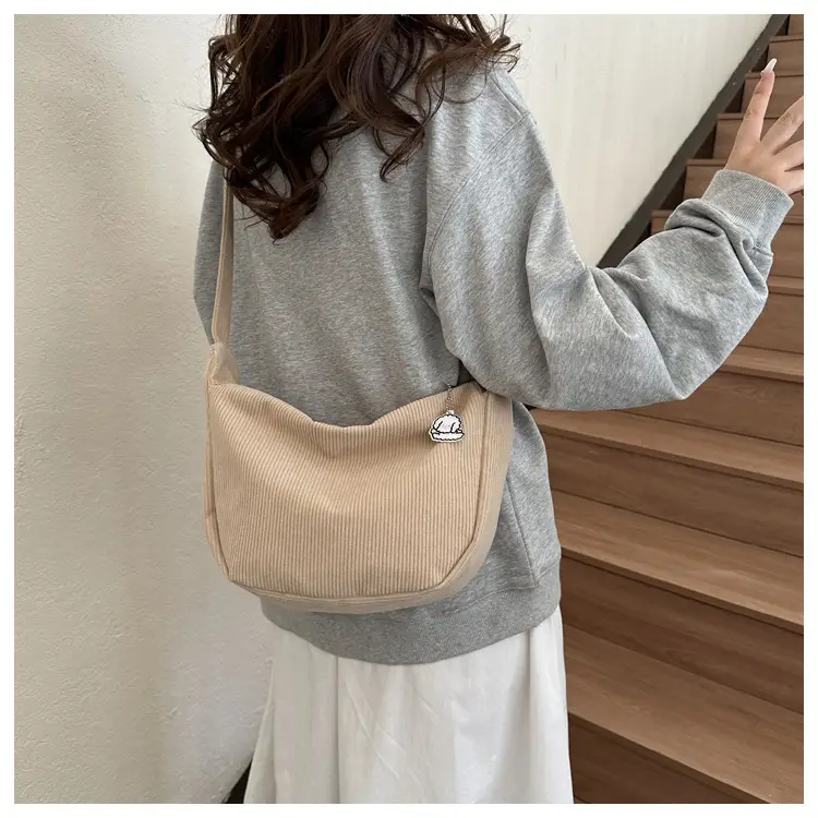 Beige Lazy Style Flannel Crossbody Bag for Women — feature 10