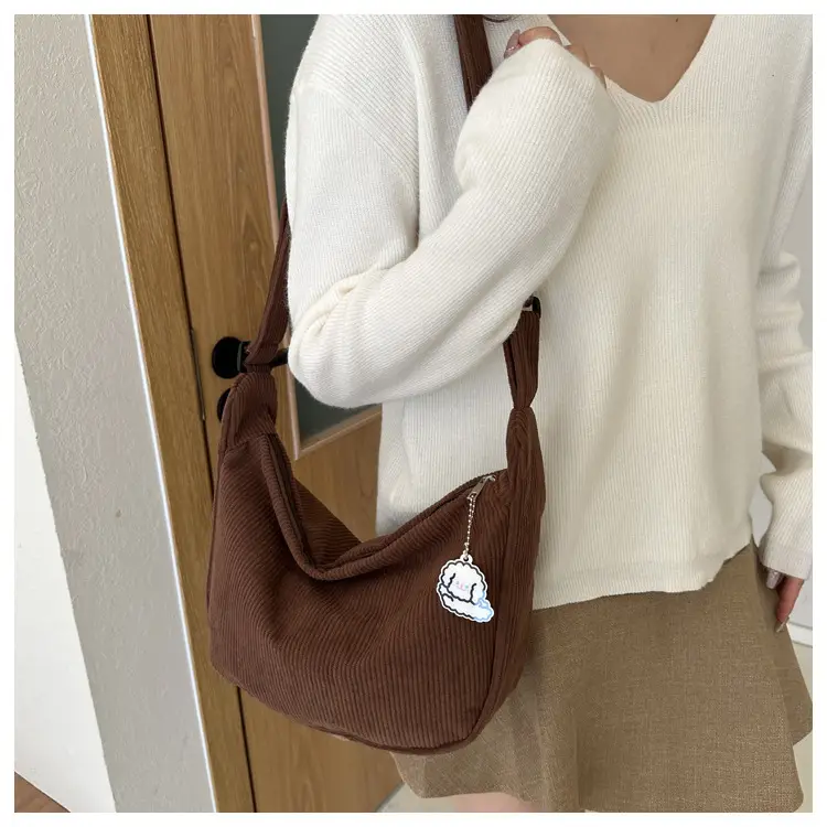 Beige Lazy Style Flannel Crossbody Bag for Women — feature 14