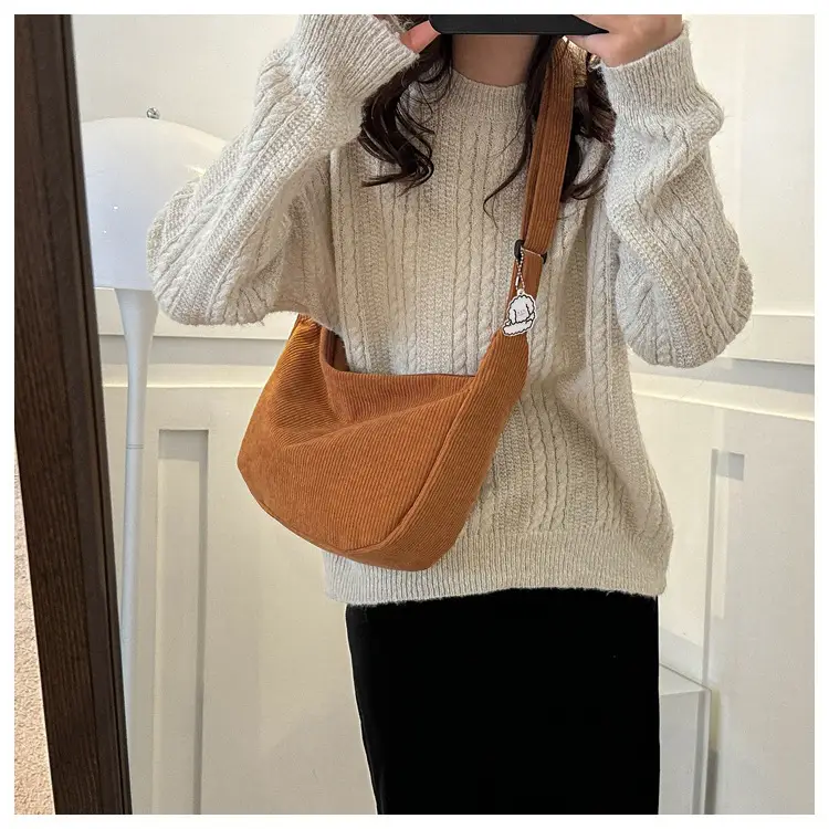 Beige Lazy Style Flannel Crossbody Bag for Women — feature 20