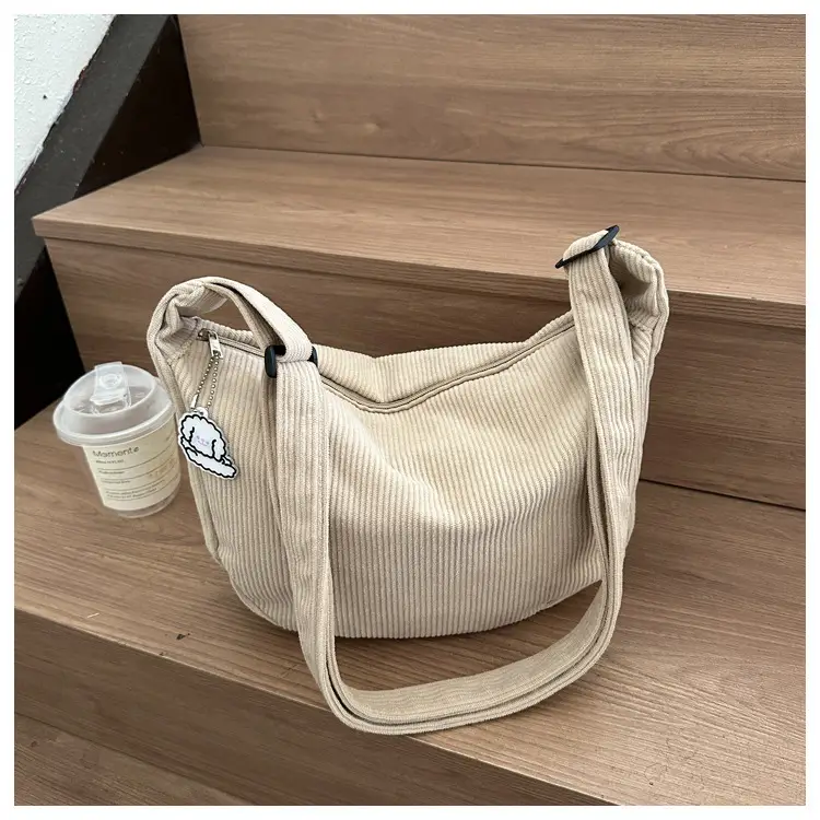 Beige Lazy Style Flannel Crossbody Bag for Women — feature 25