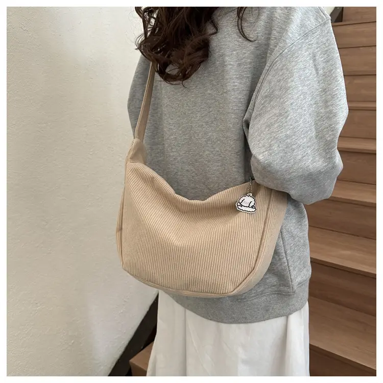 Beige Lazy Style Flannel Crossbody Bag for Women — feature 9