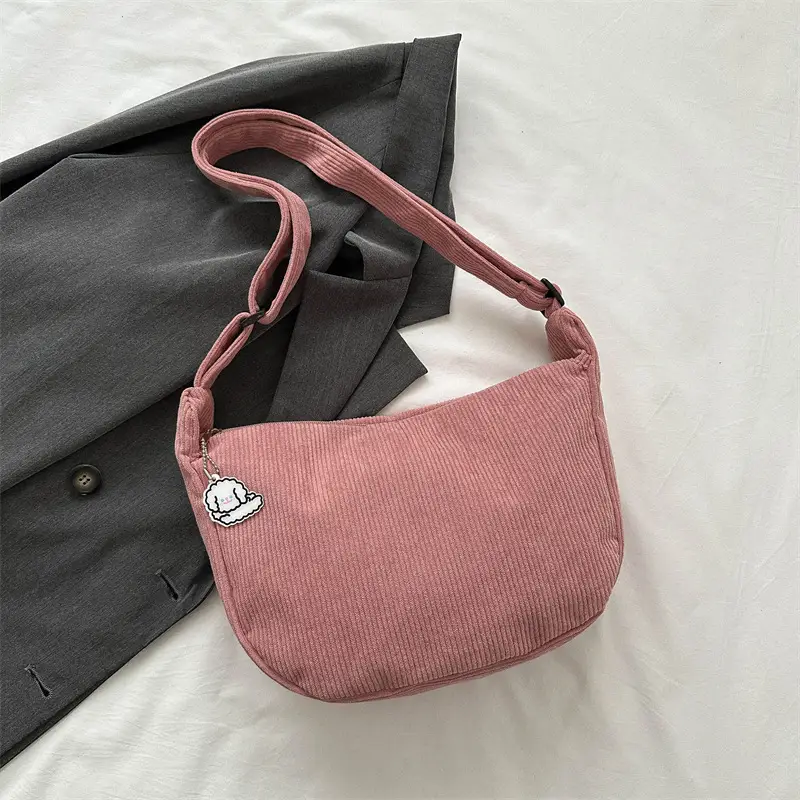 Beige Lazy Style Flannel Crossbody Bag for Women - Image 2
