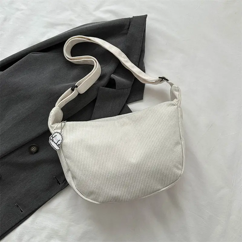Beige Lazy Style Flannel Crossbody Bag for Women - Image 7