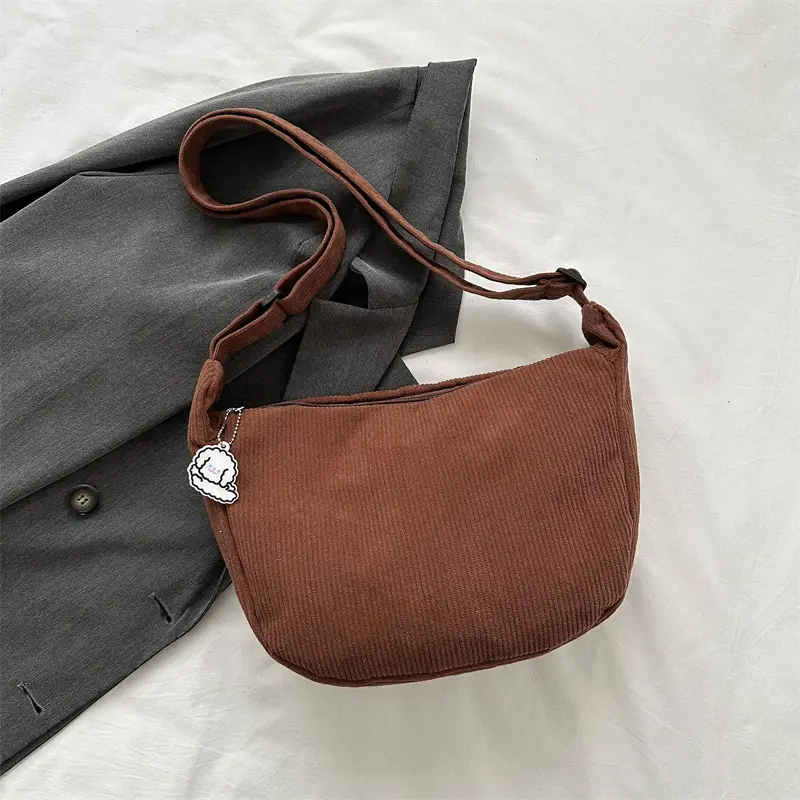 Beige Lazy Style Flannel Crossbody Bag for Women - Image 8
