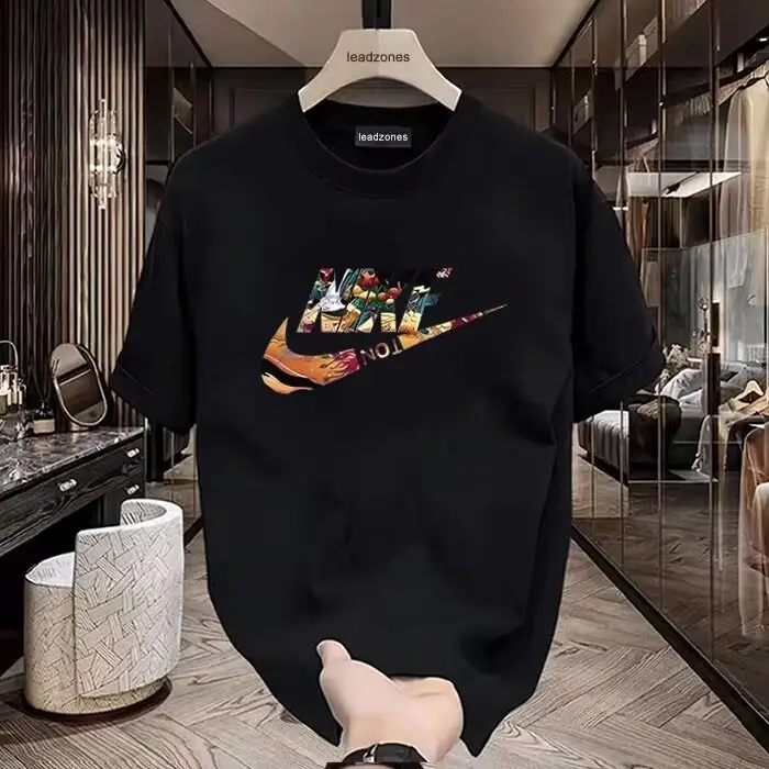 2024 Black Letter Printed T-Shirt Short Sleeve Round Neck - Image 2