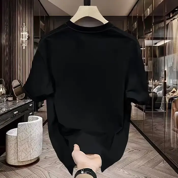 2024 Black Letter Printed T-Shirt Short Sleeve Round Neck - Image 6