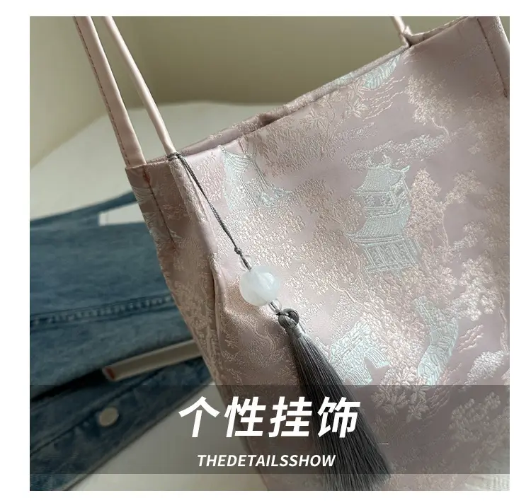 New Chinese Style Shoulder Bag for Women, Pink Silk Embroidery, 2025 Summer — feature 3