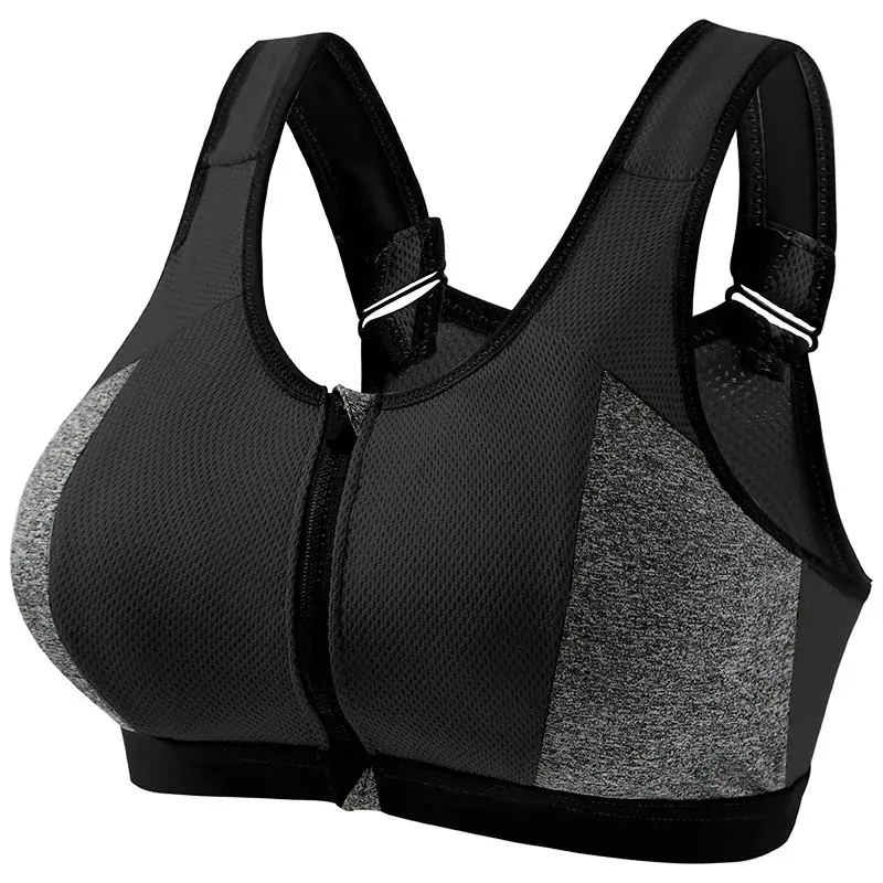 Front Zipper Yoga Vest Sports Bra Blue Grey - Image 10