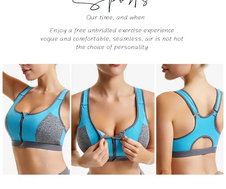 Front Zipper Yoga Vest Sports Bra Blue Grey — feature 13