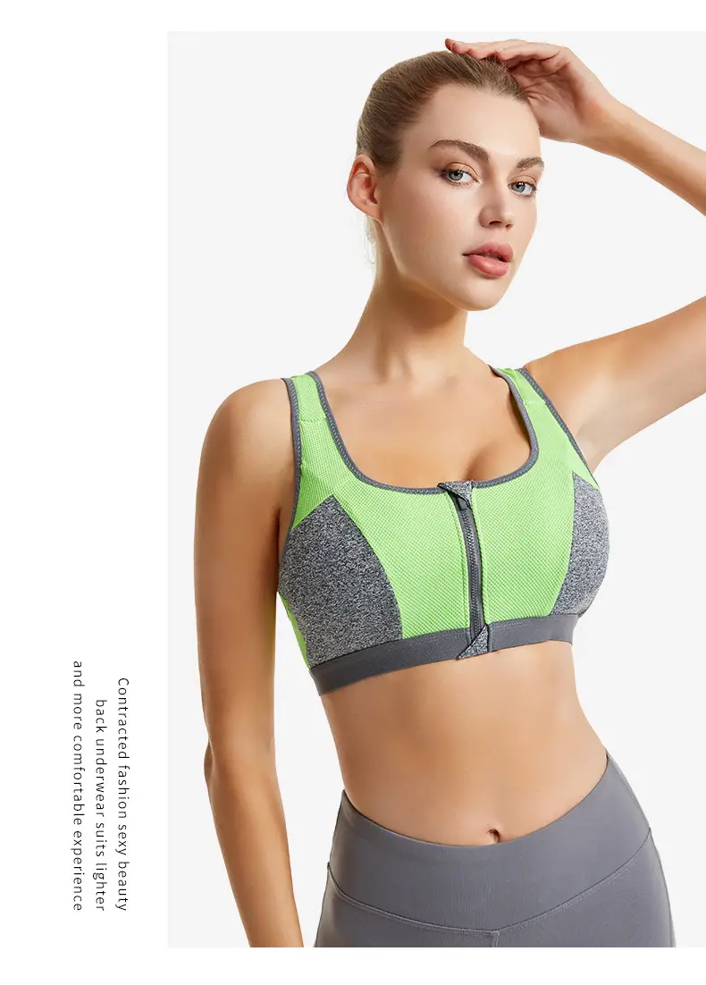 Front Zipper Yoga Vest Sports Bra Blue Grey — feature 15
