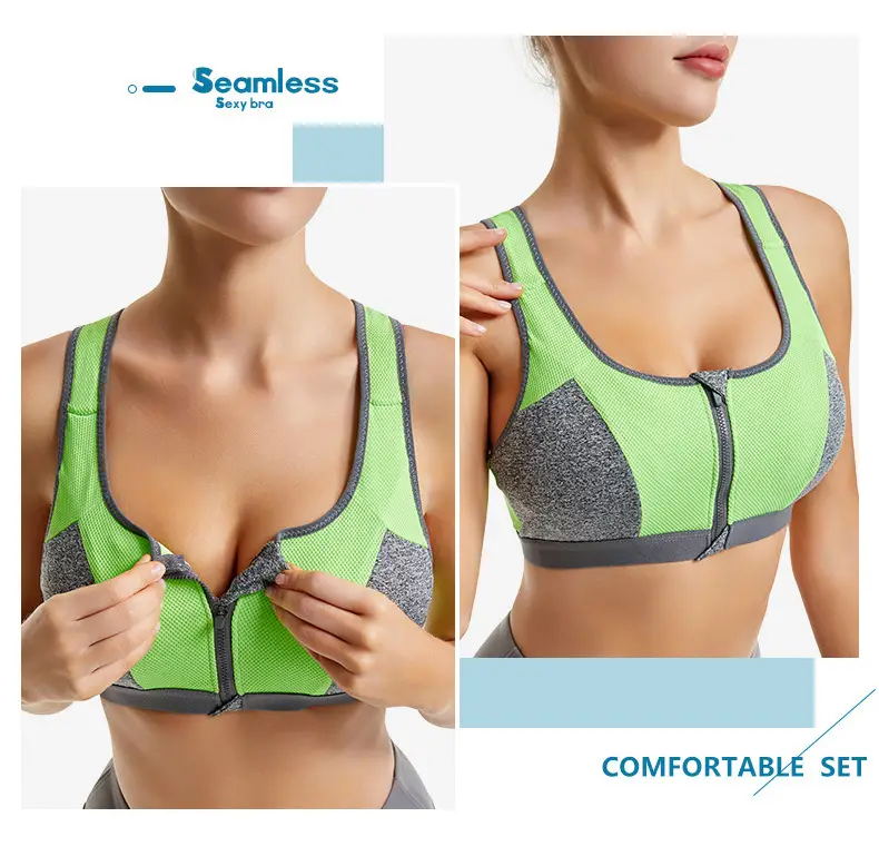 Front Zipper Yoga Vest Sports Bra Blue Grey — feature 16