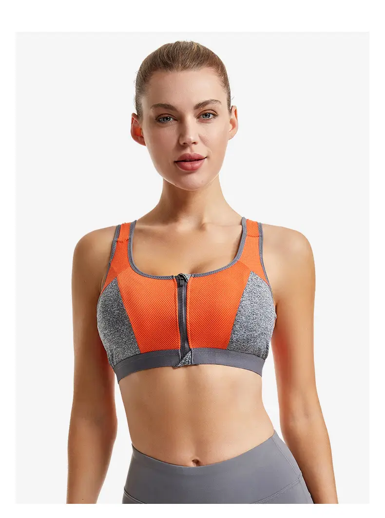 Front Zipper Yoga Vest Sports Bra Blue Grey — feature 17