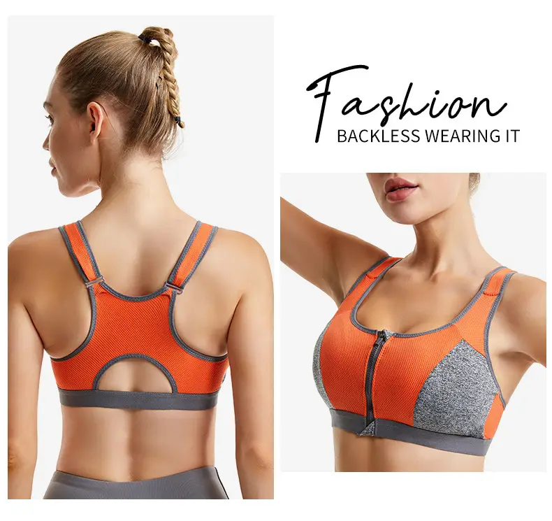 Front Zipper Yoga Vest Sports Bra Blue Grey — feature 18