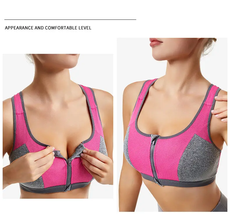 Front Zipper Yoga Vest Sports Bra Blue Grey — feature 19