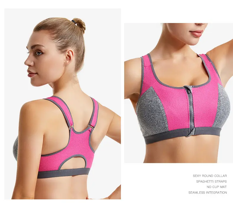 Front Zipper Yoga Vest Sports Bra Blue Grey — feature 21