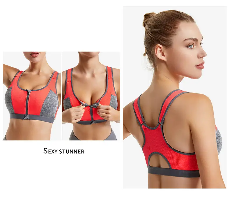 Front Zipper Yoga Vest Sports Bra Blue Grey — feature 23