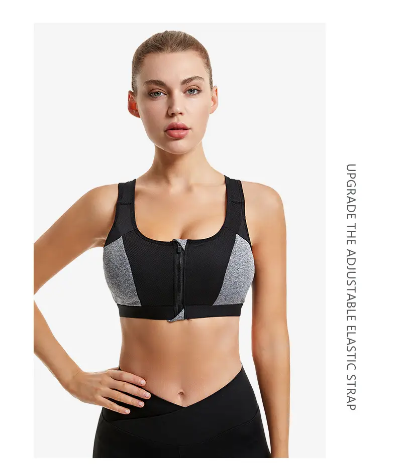 Front Zipper Yoga Vest Sports Bra Blue Grey — feature 24
