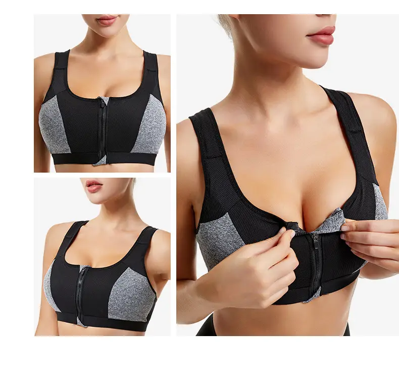 Front Zipper Yoga Vest Sports Bra Blue Grey — feature 25