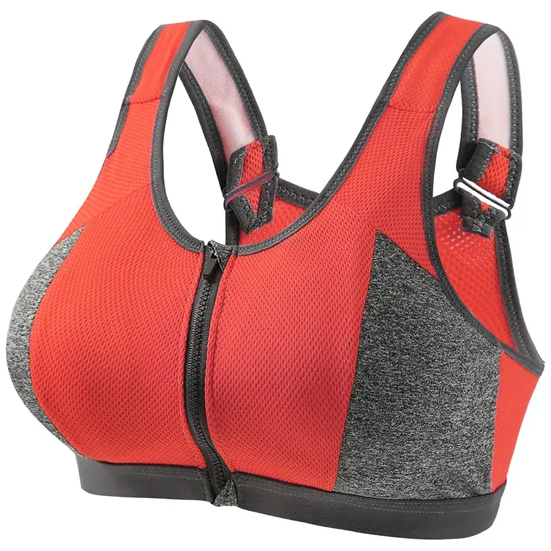 Front Zipper Yoga Vest Sports Bra Blue Grey - Image 3