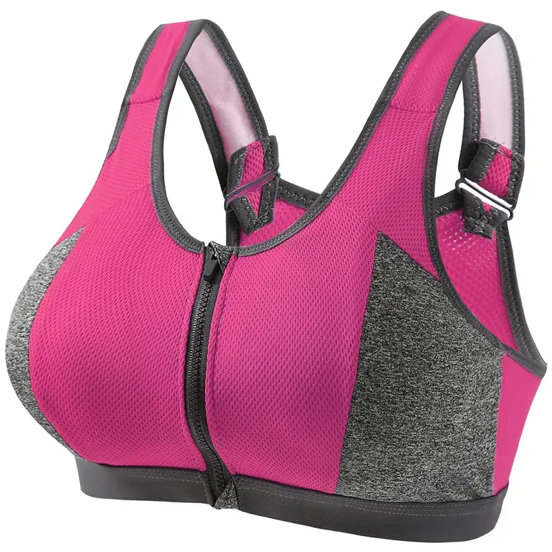 Front Zipper Yoga Vest Sports Bra Blue Grey - Image 4
