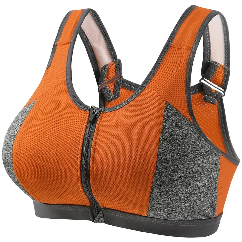 Front Zipper Yoga Vest Sports Bra Blue Grey - Image 5