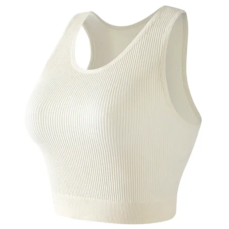 White Ribbed Yoga Vest for Women with Back Closure - Image 5