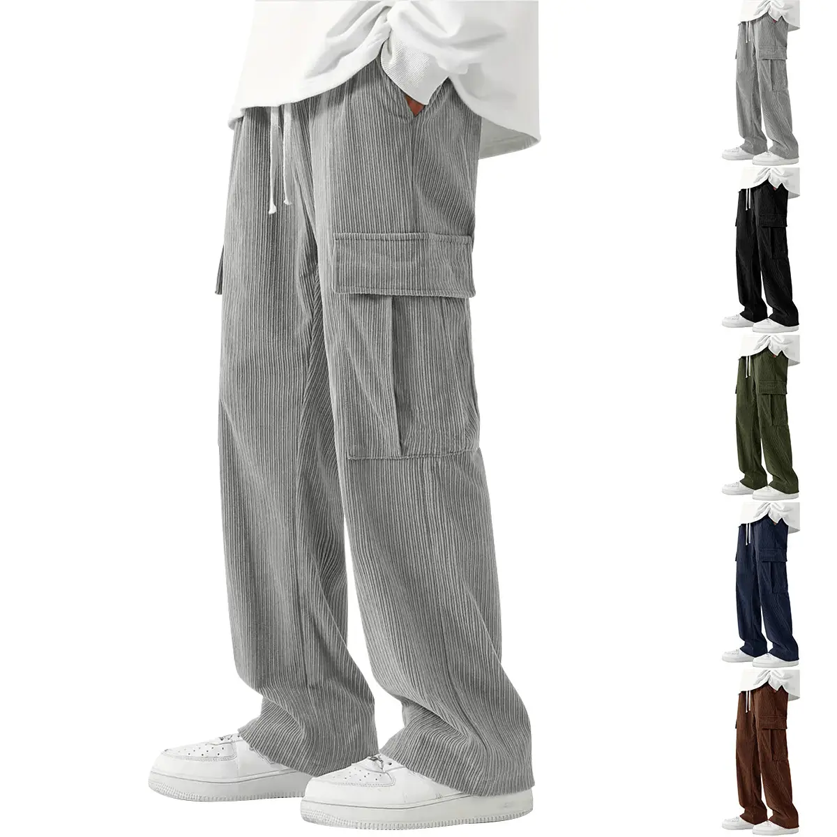 Men's Corduroy Wide Leg Pants Black 2024 - Image 6