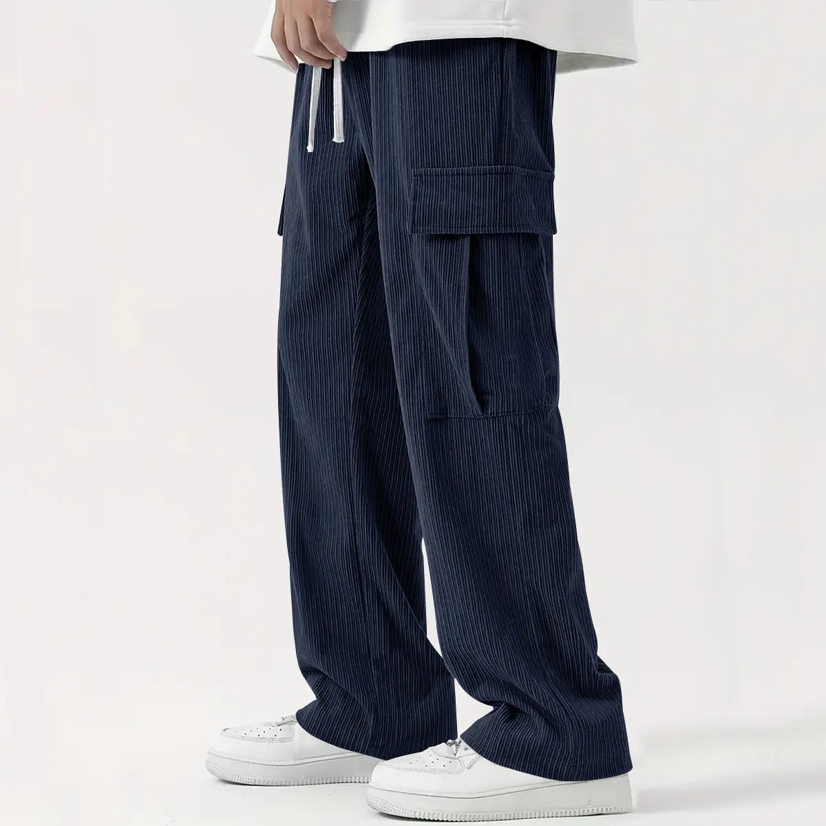 Men's Corduroy Wide Leg Pants Black 2024 - Image 7