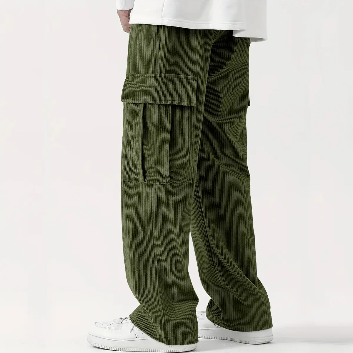 Men's Corduroy Wide Leg Pants Black 2024 - Image 9